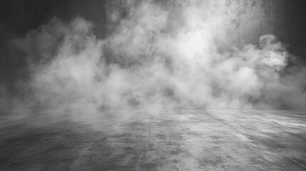 Concrete floor with smoky background &ndash; grunge industrial atmosphere, ideal for dark, mysterious designs and cinematic backdrops.