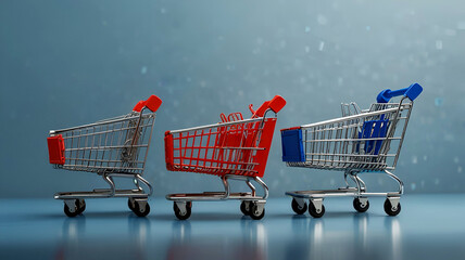 e-commerce blue to the transactional silver background with shopping carts. Ai generative 
