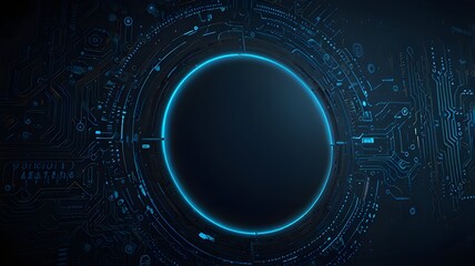 Tech wallpaper in a creative brilliant blue color with a linear circle. Concepts of innovation and technology. 3D Production