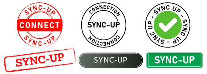 Sync-up stamp colorful badge button label symbol mark connection online synchronization design set collection