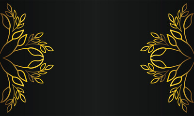 gold botanical ornament design on black background