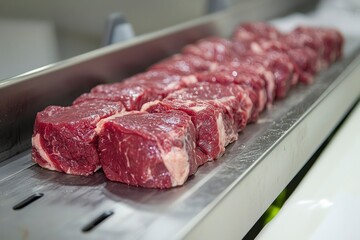 Fototapeta premium Raw Beef Steaks on Stainless Steel Tray