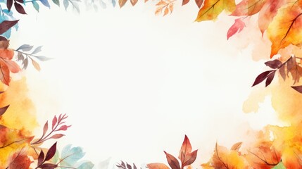 Obraz premium Autumn Leaves Frame on Soft Watercolor Background. Elegant Border Design. Copy Space
