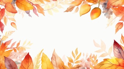 Obraz premium Autumn Leaves Frame on Soft Watercolor Background. Elegant Border Design. Copy Space
