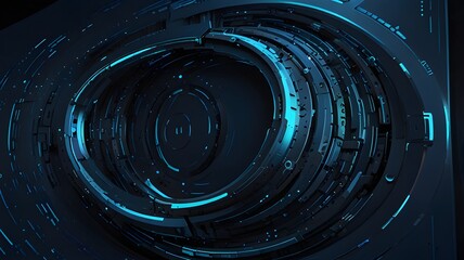 Tech wallpaper in a creative brilliant blue color with a linear circle. Concepts of innovation and technology. 3D Production