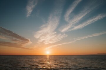 Beautiful Sunset Over the Sea Isolated on White Background Featuring Scenic Horizon and Calm Waters
