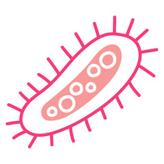 Flat vector illustration of a pink microbe, virus, bacteria isolated on a white background. virus is depicted in an illustration style with an oval body and fluffy antennae with a body inside. Spot