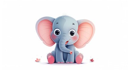 Naklejka premium Adorable Baby Elephant with Pink Ears