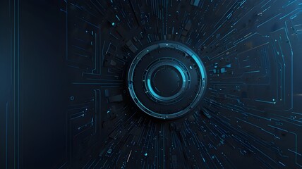 Tech wallpaper in a creative brilliant blue color with a linear circle. Concepts of innovation and technology. 3D Production