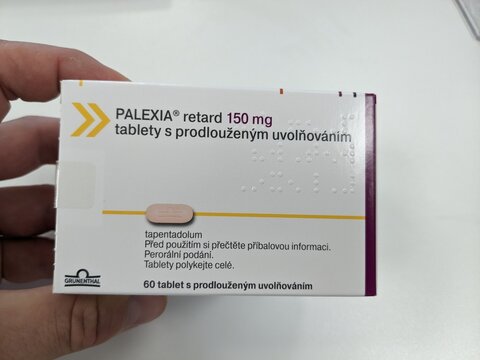Prague,Czech republic-September 9 2024-PALEXIA box of medication with Tapentadol active substance by Grunenthal, used for treatment of moderate to severe pain, chronic pain relief, neuropathic pain.	

