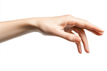Close-up of a hand reaching out to touch something, isolated on a white background