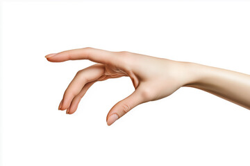 Close-up of a hand reaching out to touch something, isolated on a white background