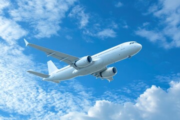 Obraz premium Airplane flying in the sky - travel background with flying airplane with blank livery with generative ai