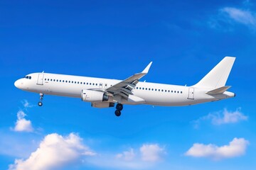 Obraz premium Airplane flying in the sky - travel background with flying airplane with blank livery with generative ai