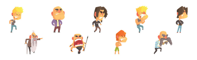 Angry and Exasperated Man Character Shouting and Yelling Vector Set