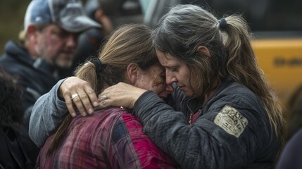 Fototapeta premium Woman Consoling Another Woman After Disaster