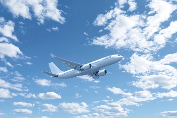 Obraz premium Airplane flying in the sky - travel background with flying airplane with blank livery with generative ai