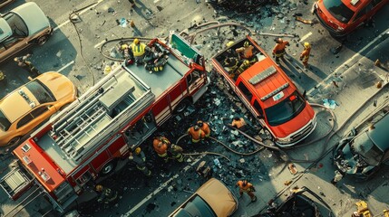 Fototapeta premium Emergency Response Team at a Car Crash Scene