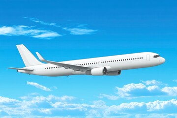 Obraz premium Airplane flying in the sky - travel background with flying airplane with blank livery with generative ai