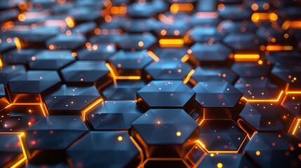 Obraz premium dynamic abstract background with hexagon pattern and glowing lights ideal for illustrating bright and futuristic geometric textures in digital art