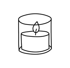 Doodle burning dopamine style outline candle. Hand drawn aesthetics line candlestick decor isolated on white background. Holiday, Valentines Day, Birthday, Christmas, church symbol. Vector festive