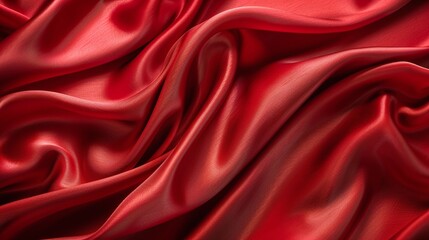 Obraz premium shiny red satin fabric background with a soft, silky texture ideal for capturing the luxury and flow of glamorous textile materials