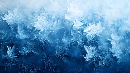 Fototapeta premium Close-up of intricate ice crystals forming frosty patterns on a cold blue surface, abstract winter texture with delicate details 