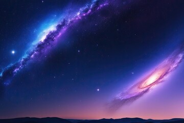 Naklejka premium Enchanting Deep Blue and Purple Galaxy Starscape Background with Abstract Night Design