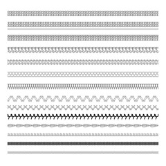 A collection of sewing and embroidery stitching elements for decorating clothes including decorative lines such as overlock, interlock, zigzag, loop, double needle, cover edge, and seam.