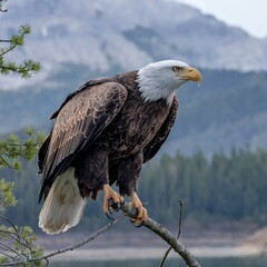 Bald Eagle with Sharp Talon Grasping a Branch