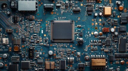 Intricate details of circuit board showcase electronic components and their connectivity features