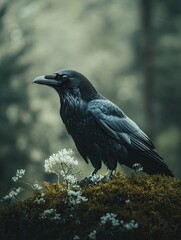 Fototapeta premium raven isolated on spring background