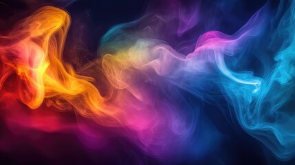 Obraz premium A swirl of vibrant, colorful smoke billowing in the air against a dark background, creating an abstract and mesmerizing visual effect.