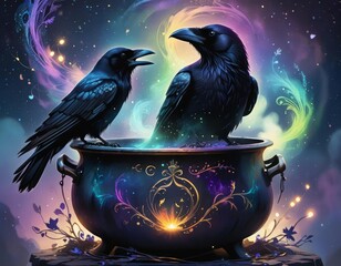 crow halloween night scene