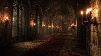Obraz premium Dark and mysterious hallway in an old castle