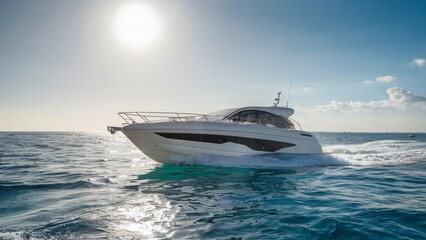 Luxury car gleaming on a mountain road at sunset in the mountains