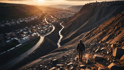 City Enigmas in Cloudy Summer: The Traveler's Trip Enveloped in Landslide