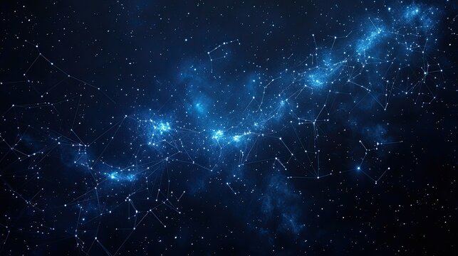 09 9. Glowing constellation map with stars and constellations outlined in radiant light, set against a deep, dark night sky