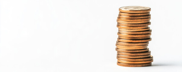 Coins stacked into a tower clipart, financial growth element, metallic finish, isolated on white background