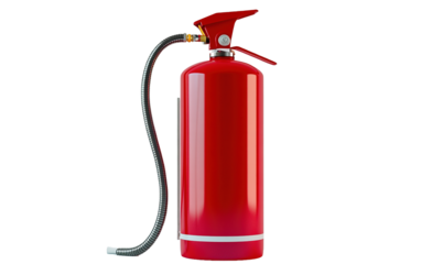 A red fire extinguisher on white background,png
