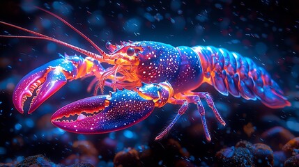 Semiabstract lobster with neon claws extending into the ocean symbolizing strength protection and adaptability