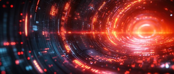 Fototapeta premium Abstract Digital Tunnel with Red and Orange Lights