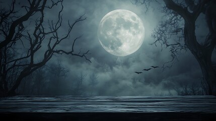 Fototapeta premium Enchanting Full Moon Over a Dark Forest Perfect for Halloween Night