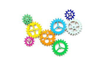 Colorful gears are connected together as a symbol of teamwork and business automation