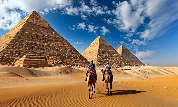 Camel Ride with Great Pyramids