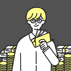 財布を持ってなにか企んでる男性