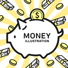 ブタの貯金箱とお金の背景イラスト_3