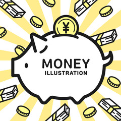 ブタの貯金箱とお金の背景イラスト