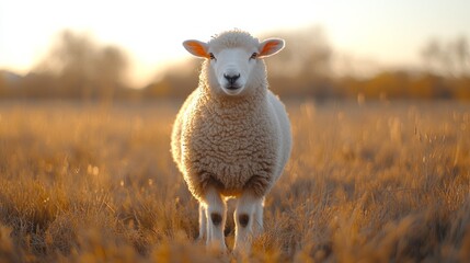 Naklejka premium Sheep in a golden field isolated background