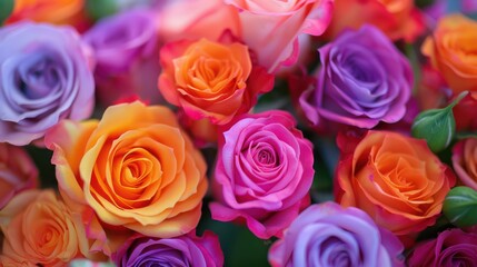 Naklejka premium A vibrant arrangement of roses in various colors, showcasing their beauty and elegance.